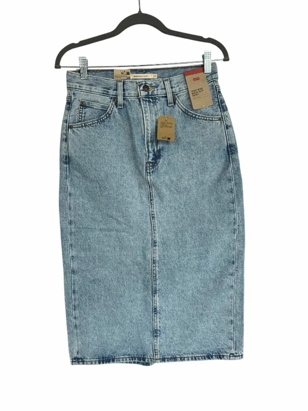 ⭐Levis High-Rise Back Slit Denim Skirt 27 Light Wash Button & Zipper Closure New